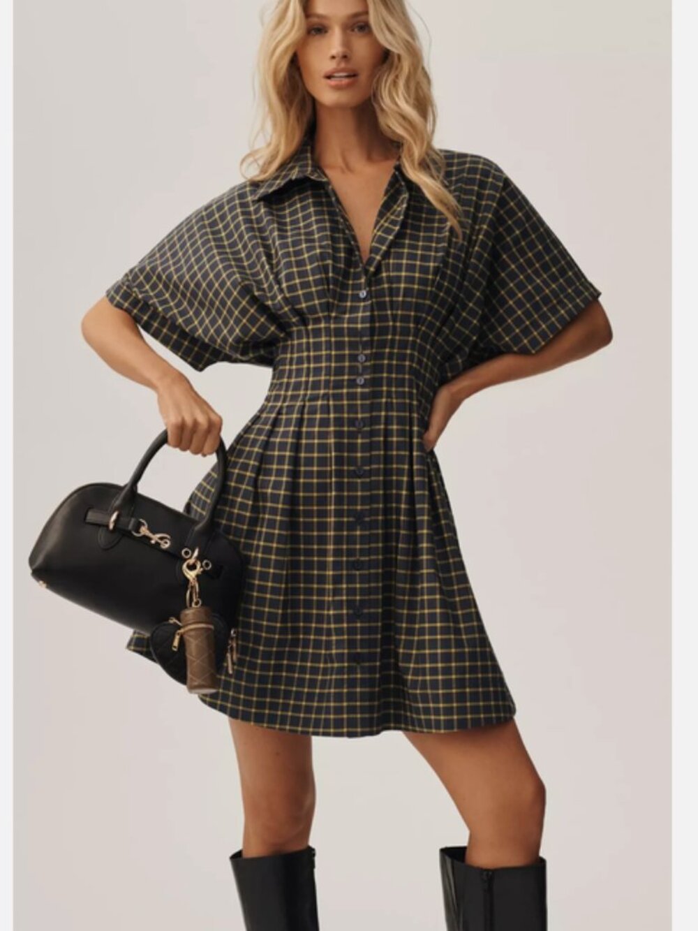 Anthropologie Tobie Mini Shirtdress by Exquise Navy Plaid Size 1X NWT Plus